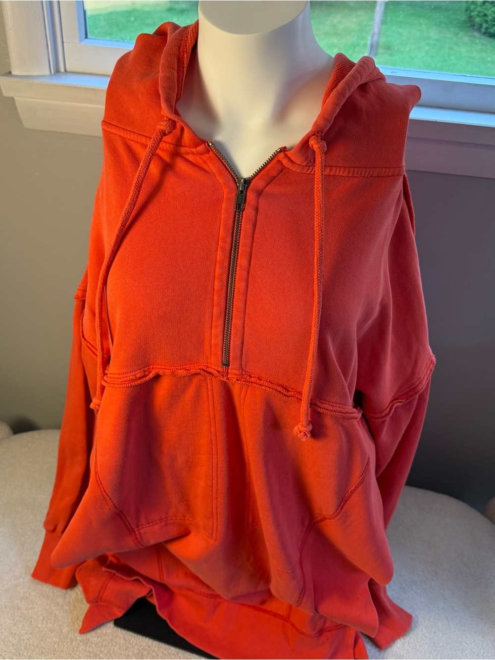 Free People Oversized Extra Long Maxi Half-Zip Hoodie In Coral Womens Size Small
